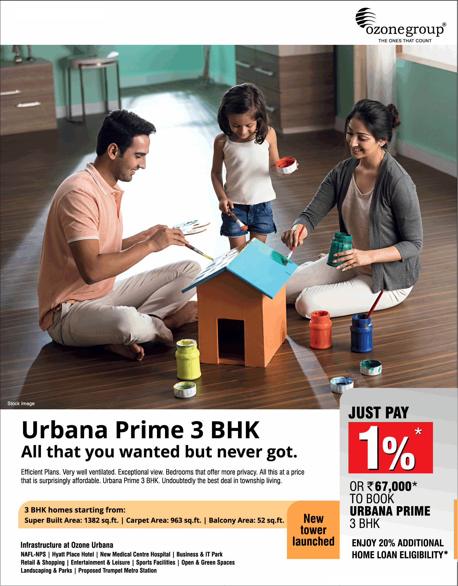 Just Pay 1% or Rs. 67000 to book Urbana Prime 3 bhk in Bangalore